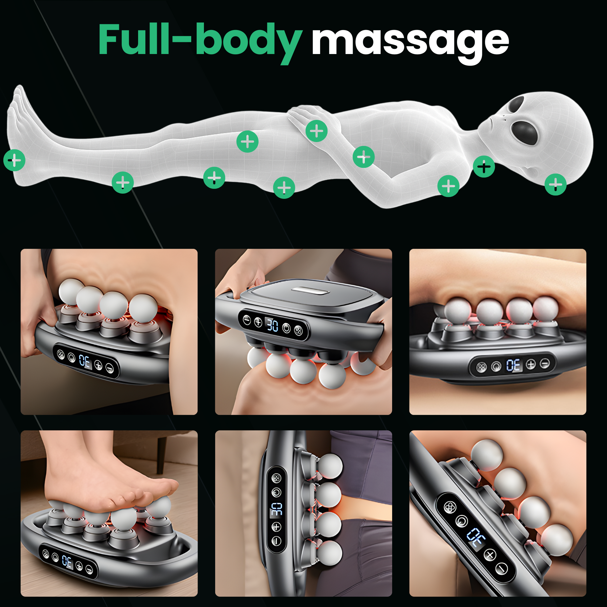 AlienComfort ORBITA massagegun in gebruik rug spierherstel rood licht