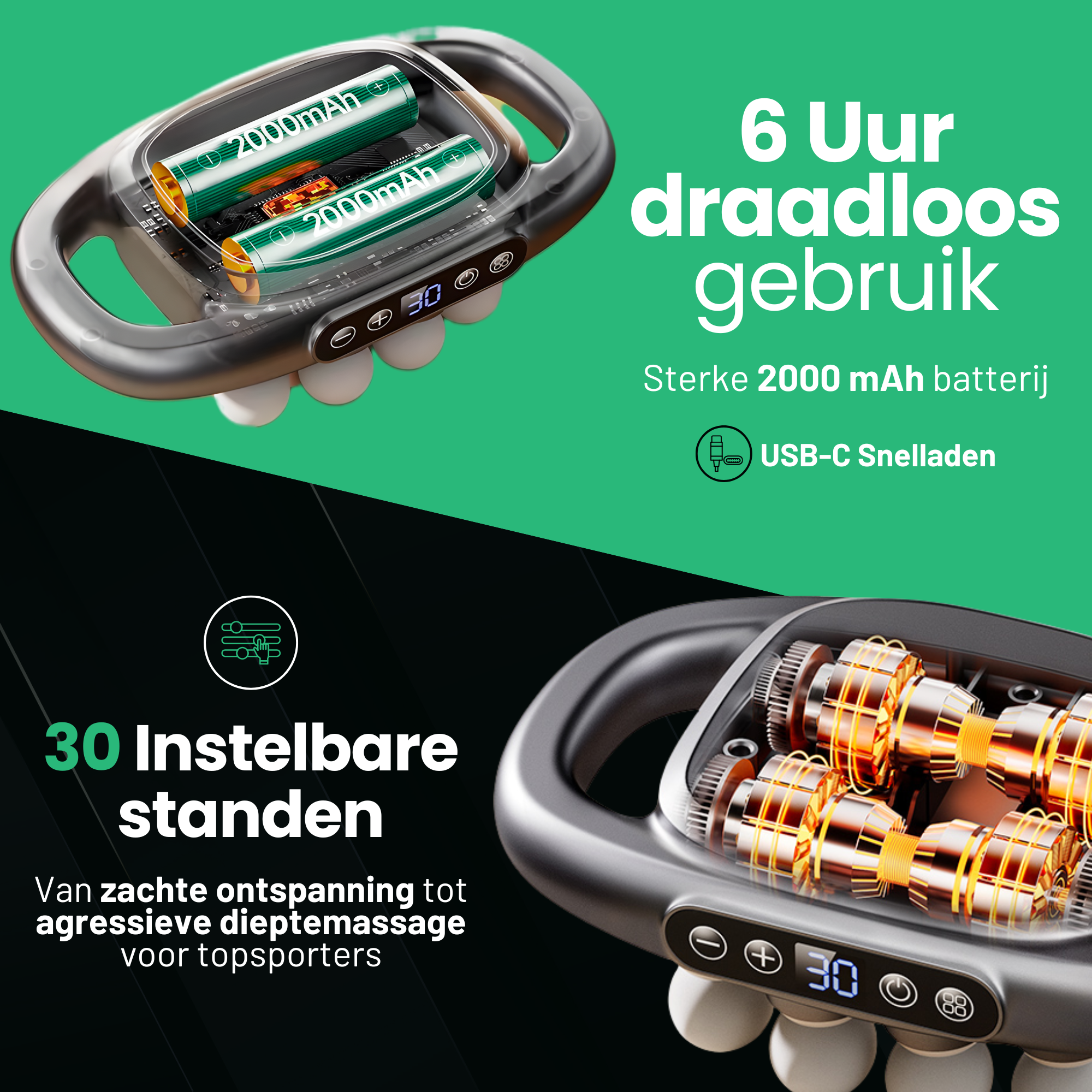 AlienComfort ORBITA massagegun in gebruik been sportmassage rood licht