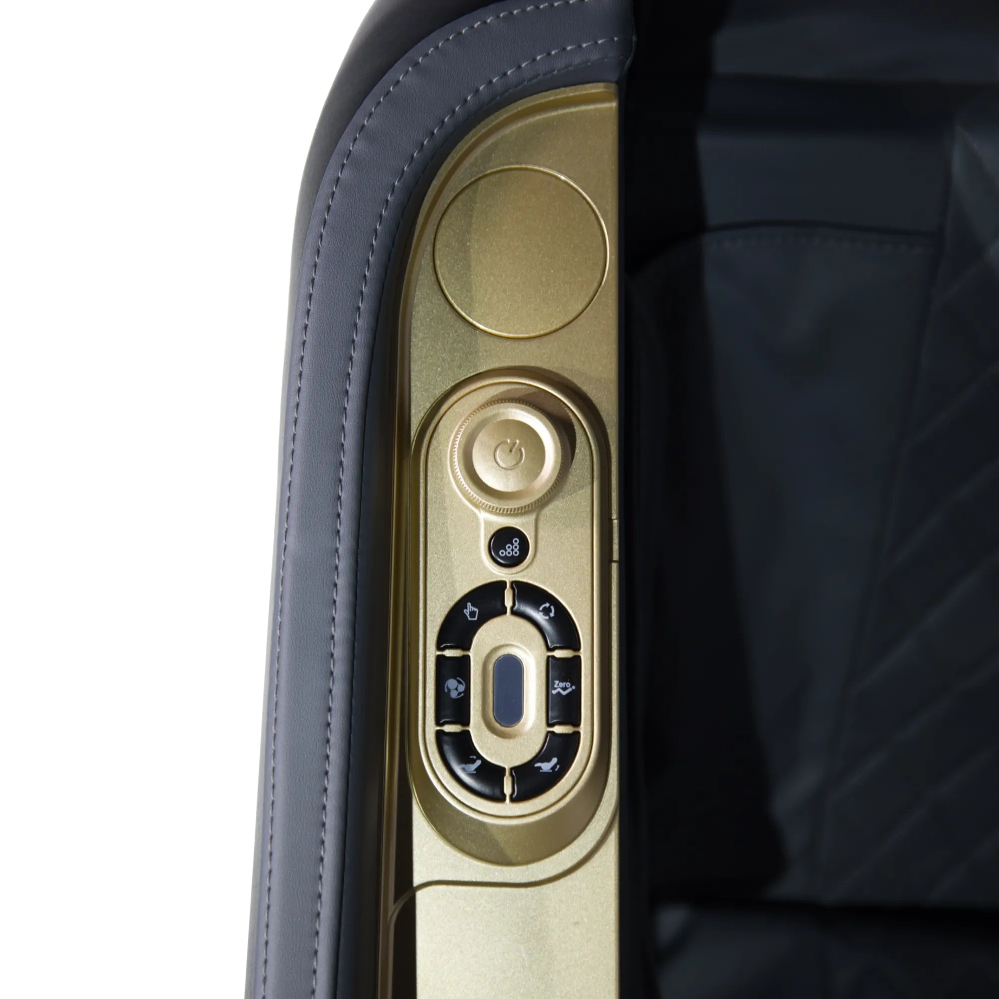 AlienComfort NOVA massagestoel wit detail van premium bekleding en naadloze afwerking