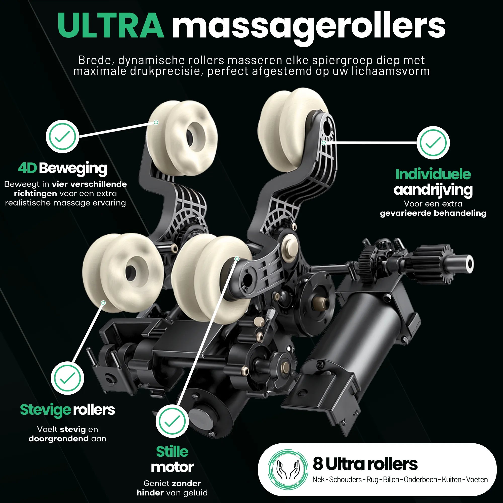 AlienComfort ROTAI massagestoel blauw goud met rugmassage rollers voor diepe spiermassage