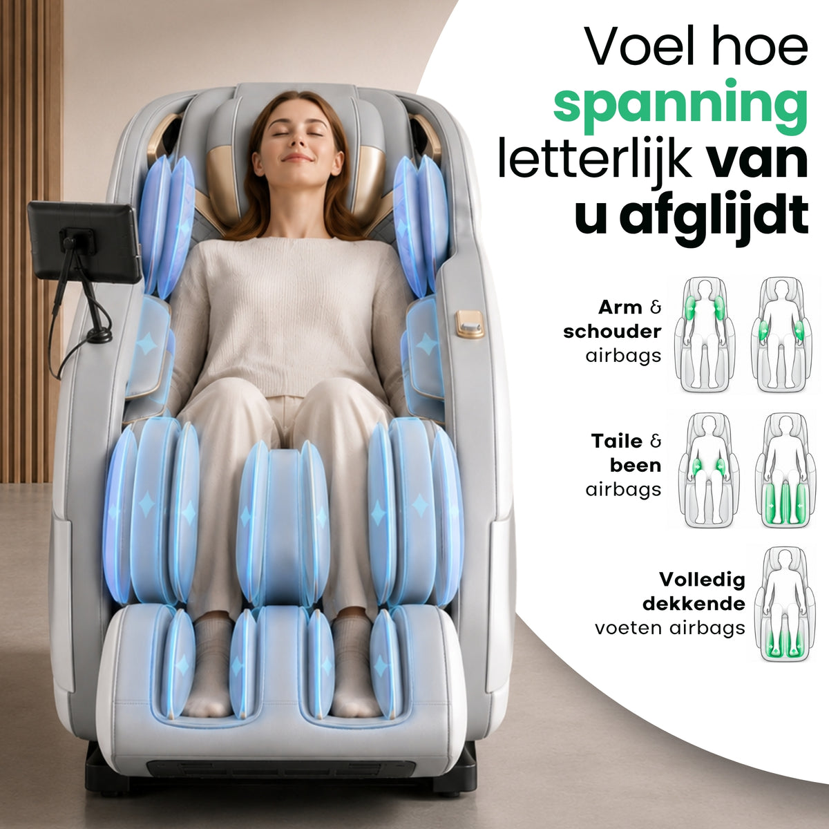 AlienComfort Massagestoel ASTRON Wit premium kunstleder bekleding detail