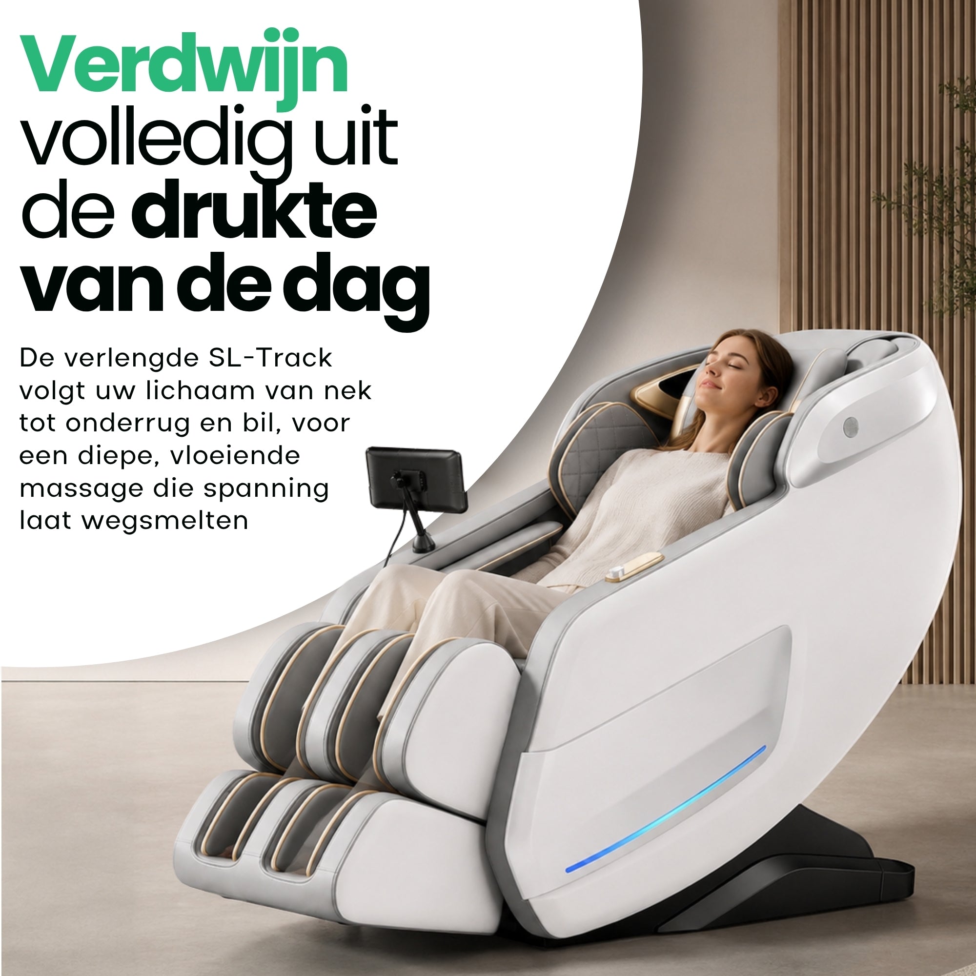 AlienComfort Massagestoel ASTRON Wit volledig uitgeklapt zijaanzicht