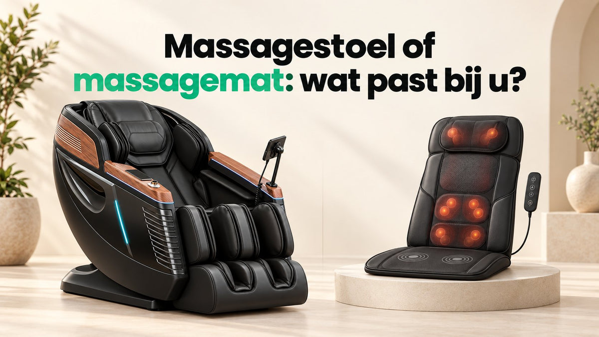 Massagestoel en massagemat naast elkaar om te vergelijken