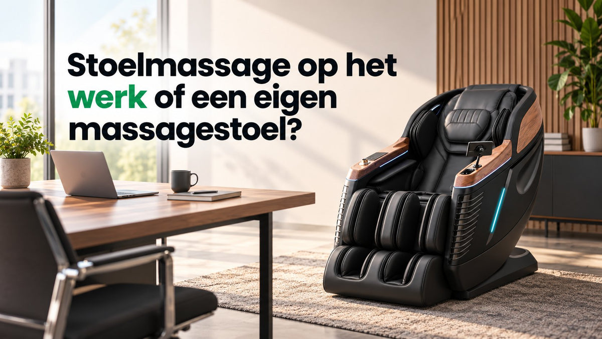 Massagestoel naast een bureau in een kantoorruimte