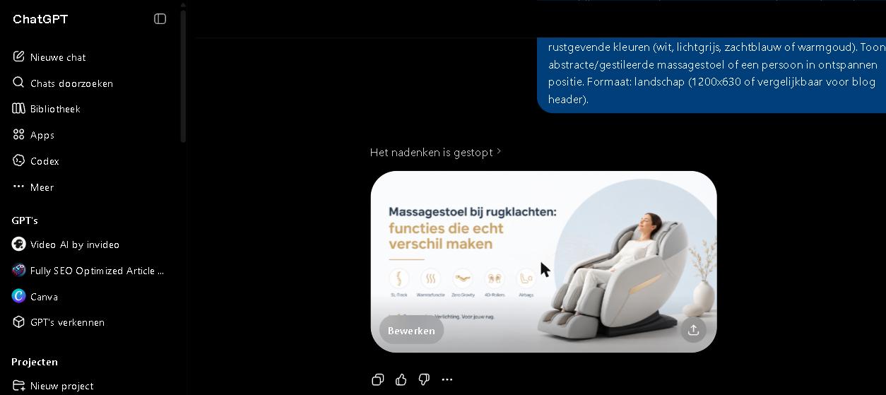 Massagestoel bij rugklachten: minimalistische afbeelding van een persoon ontspannen in een massagestoel met de sleutelfuncties SL-track, warmtefunctie, zero gravity en 4D-rollers