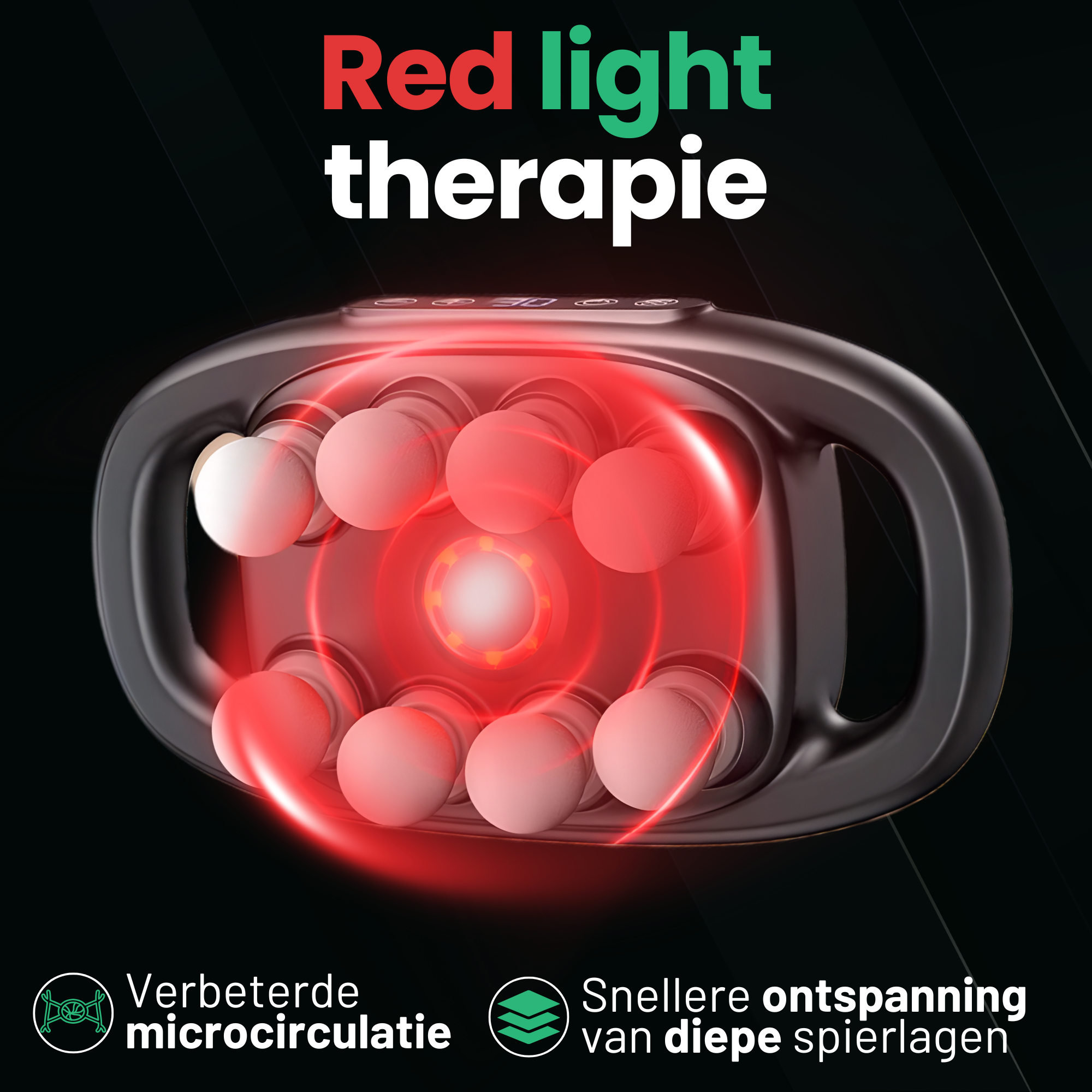 AlienComfort ORBITA massagegun in gebruik schouder rode lichttherapie
