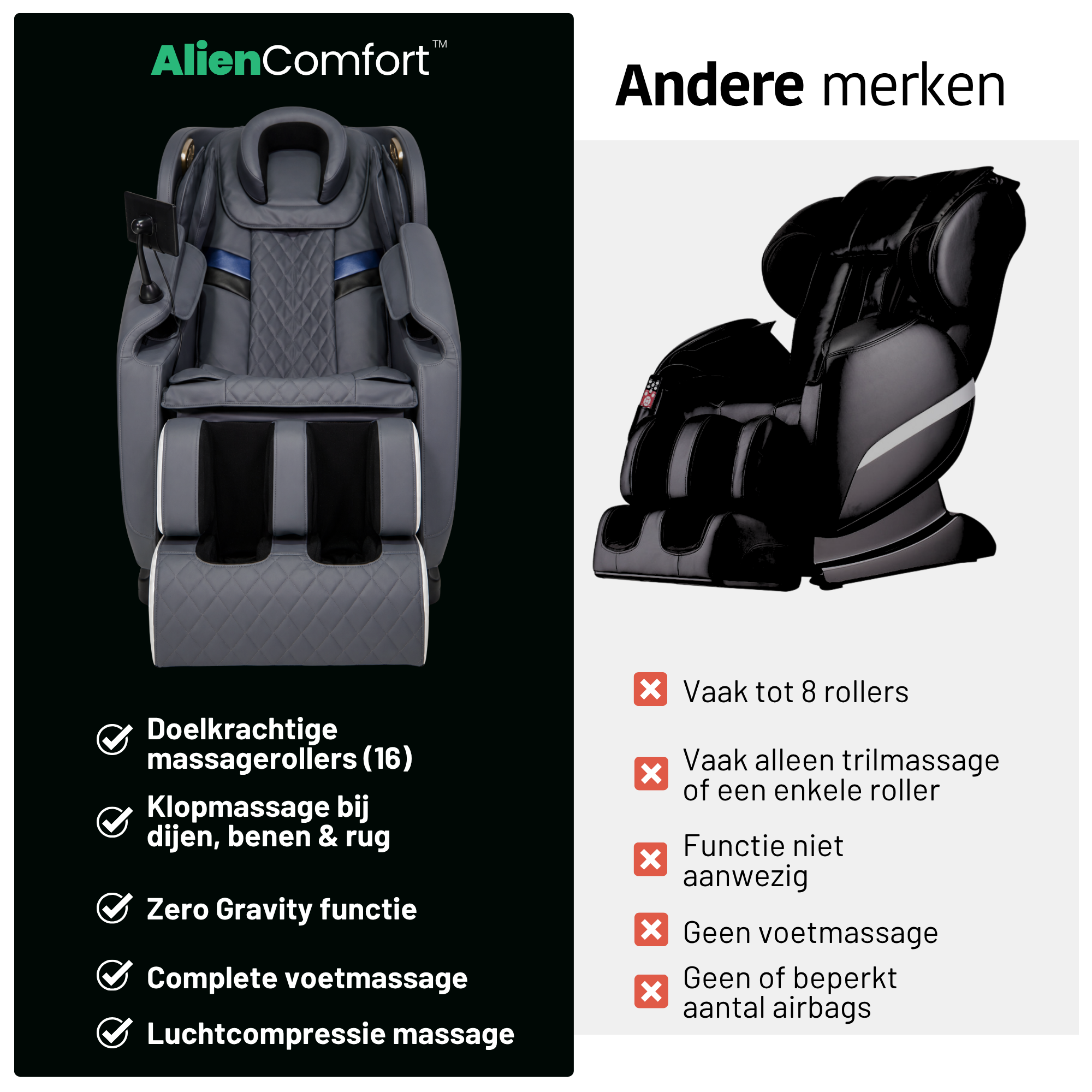AlienComfort™ Massagestoel LUNA - Grijs