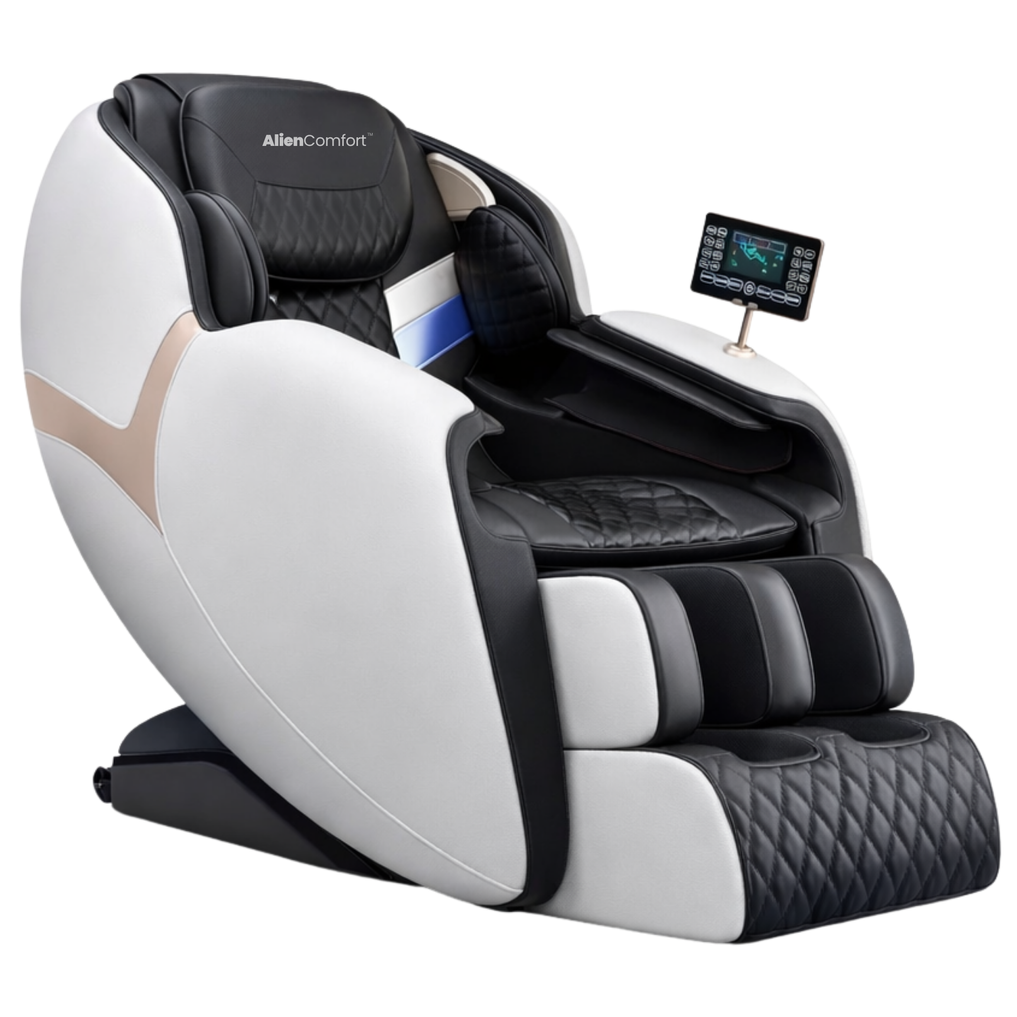 AlienComfort PLUTO massagestoel wit - vooraanzicht in moderne woonkamer