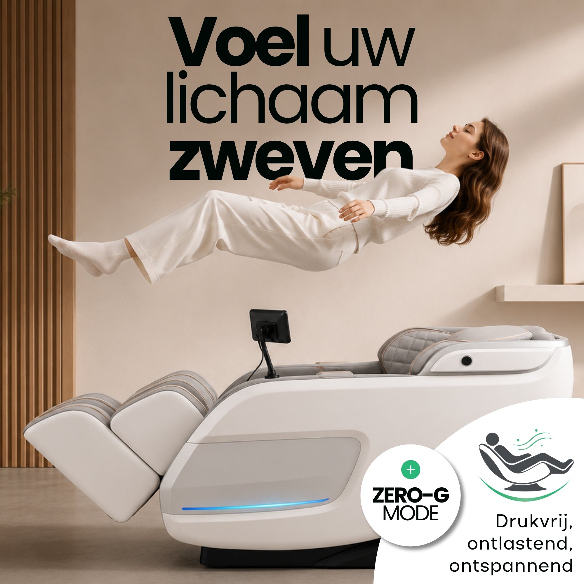 AlienComfort Massagestoel ASTRON Wit 4D rugmassage SL-rail systeem